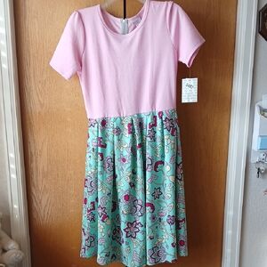 LuLaRoe Womens Pink Top with Mint Floral Skirt Dress Sz Large New With Tags